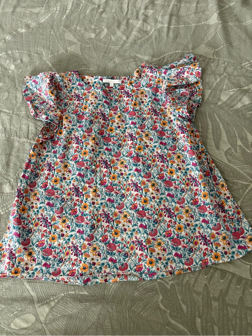 ANTONIO MELANI Girls Floral Flutter Sleeve Top - Pink, Yellow & Teal